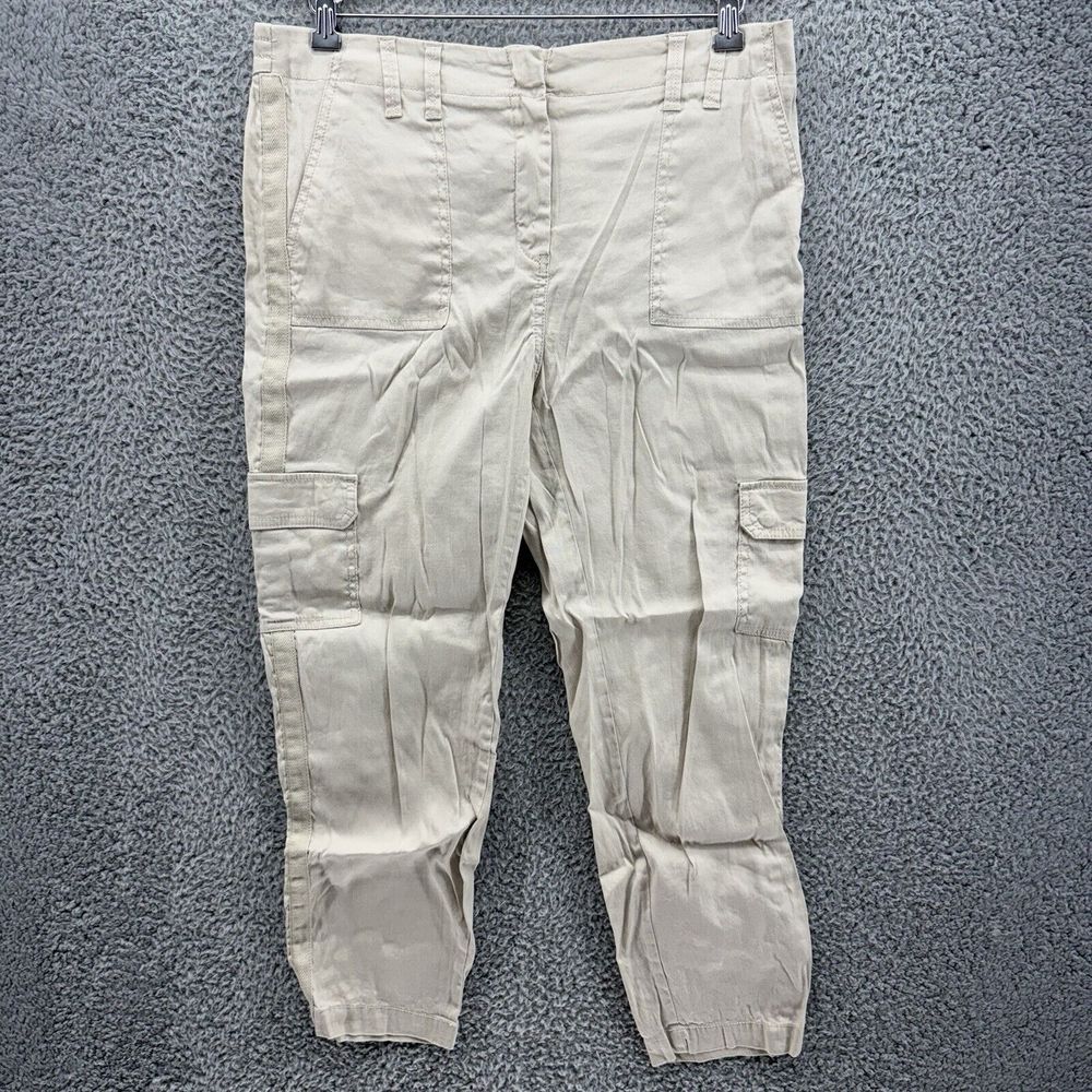 Chicos Pants Women's 1‎ US Medium Linen Blend Cargo Pockets Beige Beach Resort